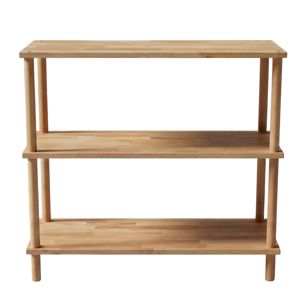 3 Raflı Kayın Ağacı Ahşap Kitaplık & Raf Ünitesi – Mutfak ve Banyo İçin Çok Amaçlı Dolap - Wise Serisi