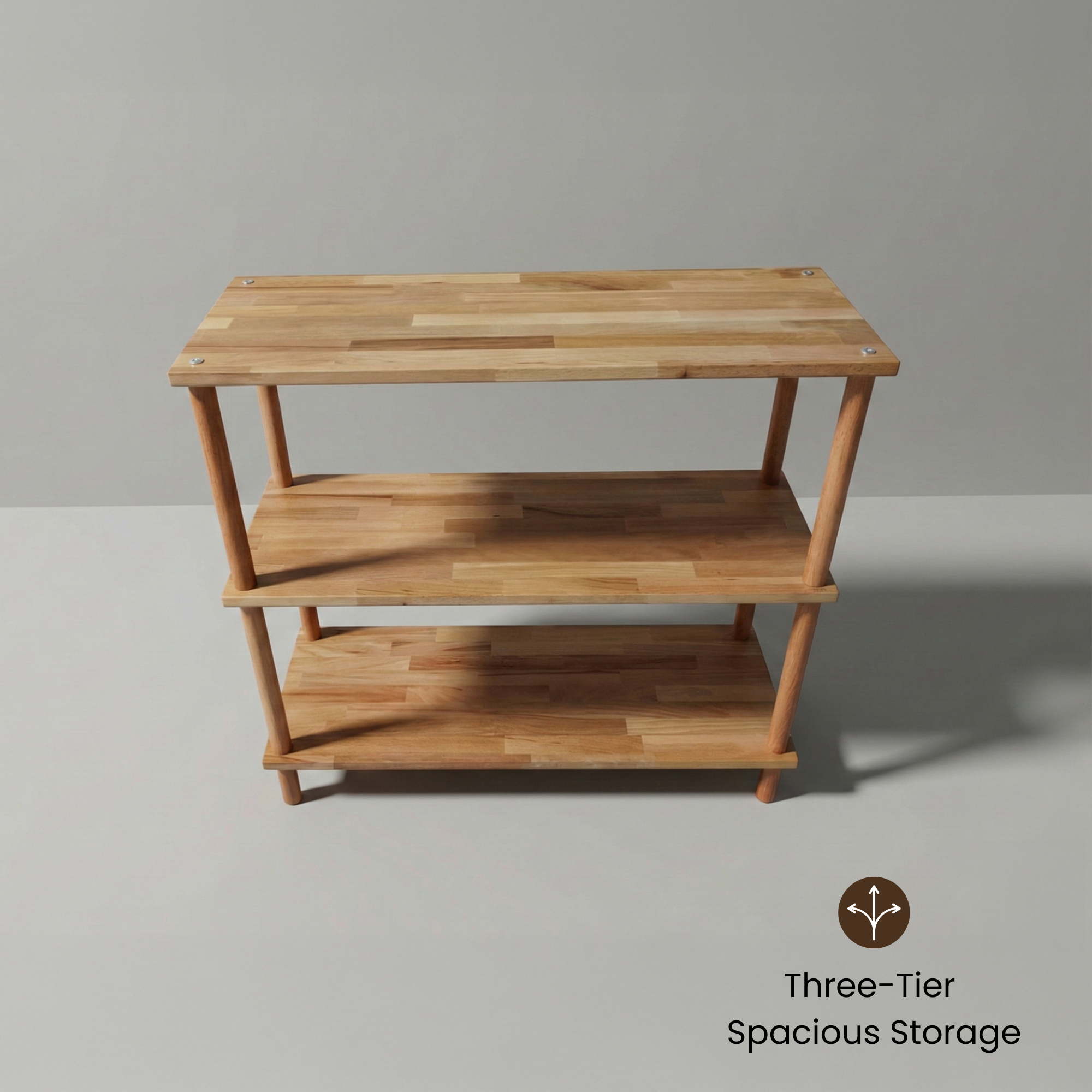 3 Raflı Kayın Ağacı Ahşap Kitaplık & Raf Ünitesi – Mutfak ve Banyo İçin Çok Amaçlı Dolap - Wise Serisi