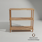 3 Raflı Kayın Ağacı Ahşap Kitaplık & Raf Ünitesi – Mutfak ve Banyo İçin Çok Amaçlı Dolap - Wise Serisi