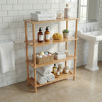 4 Raflı Kayın Ağacı Ahşap Kitaplık & Raf Ünitesi – Mutfak ve Banyo İçin Çok Amaçlı Dolap - Wise Serisi