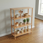 4 Raflı Kayın Ağacı Ahşap Kitaplık & Raf Ünitesi – Mutfak ve Banyo İçin Çok Amaçlı Dolap - Wise Serisi