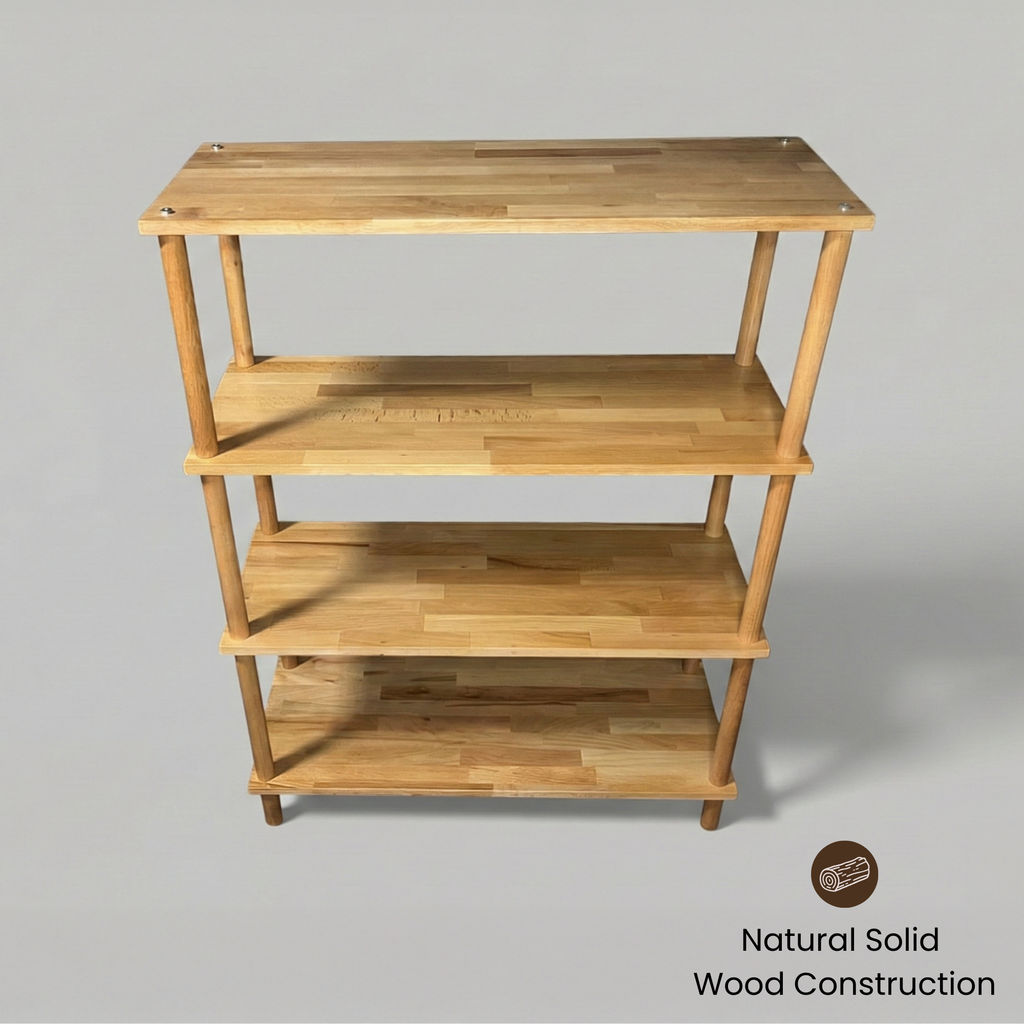 4 Raflı Kayın Ağacı Ahşap Kitaplık & Raf Ünitesi – Mutfak ve Banyo İçin Çok Amaçlı Dolap - Wise Serisi