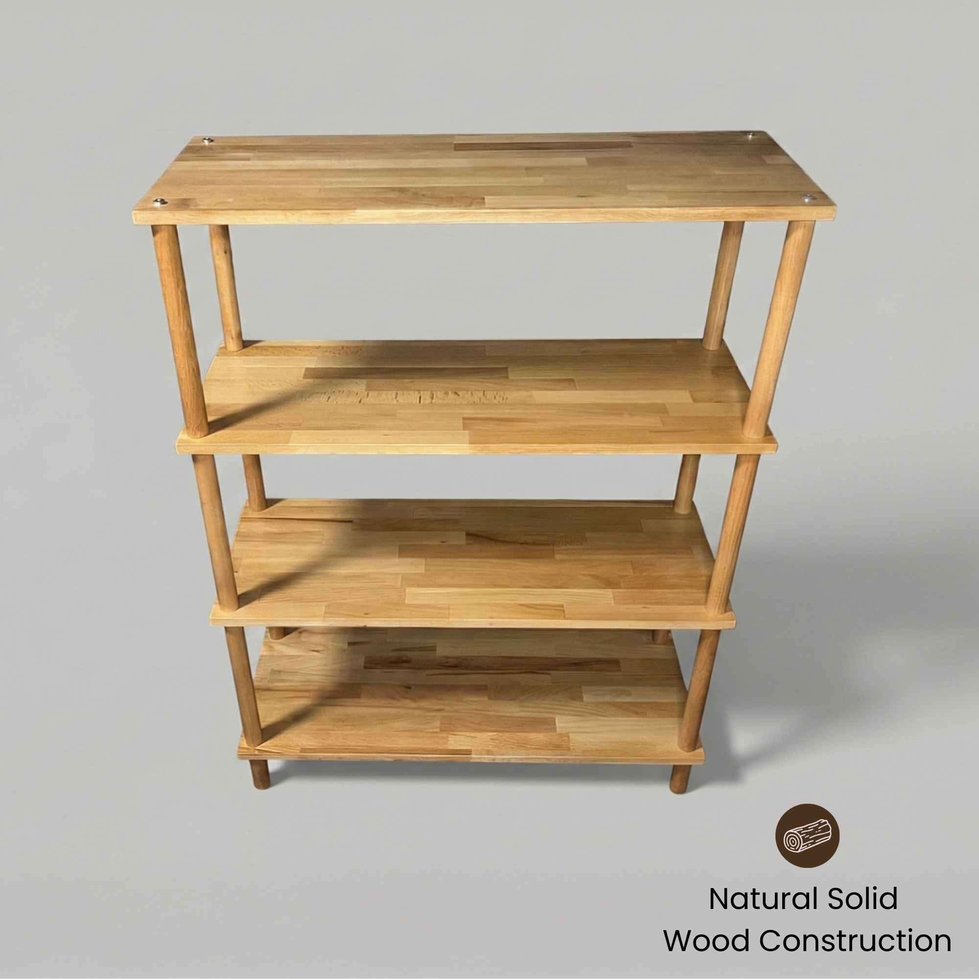 4 Raflı Kayın Ağacı Ahşap Kitaplık & Raf Ünitesi – Mutfak ve Banyo İçin Çok Amaçlı Dolap - Wise Serisi