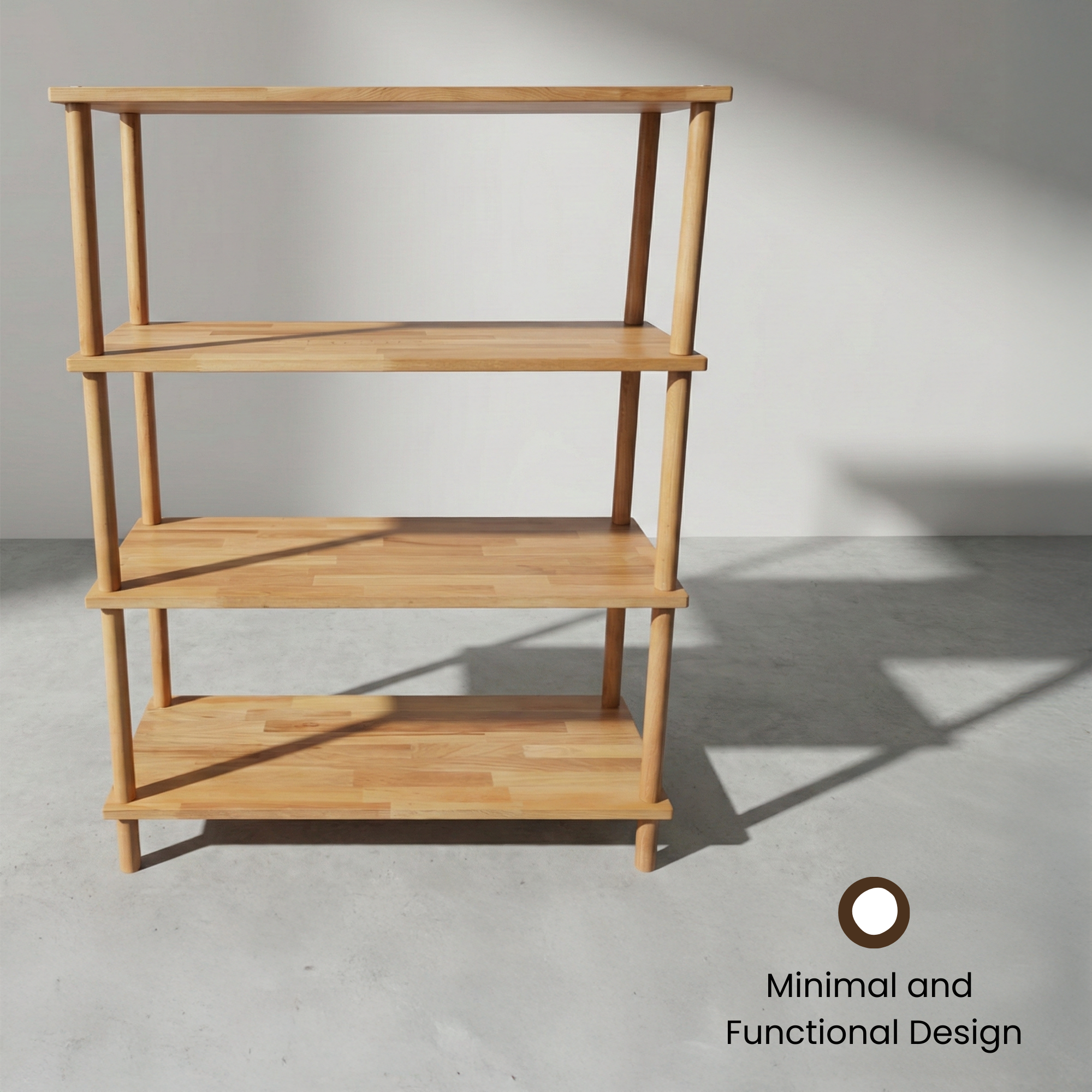 4 Raflı Kayın Ağacı Ahşap Kitaplık & Raf Ünitesi – Mutfak ve Banyo İçin Çok Amaçlı Dolap - Wise Serisi