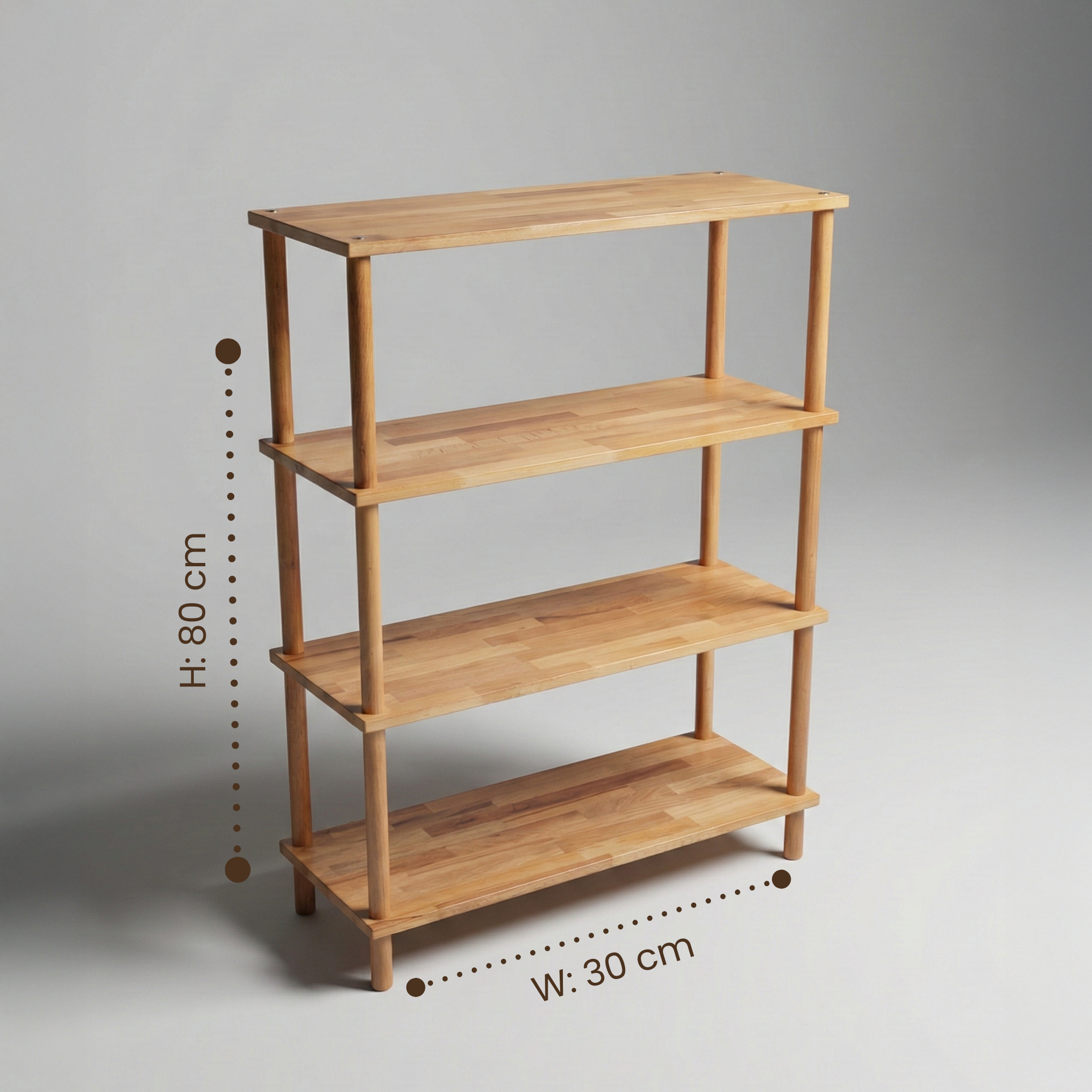 4 Raflı Kayın Ağacı Ahşap Kitaplık & Raf Ünitesi – Mutfak ve Banyo İçin Çok Amaçlı Dolap - Wise Serisi