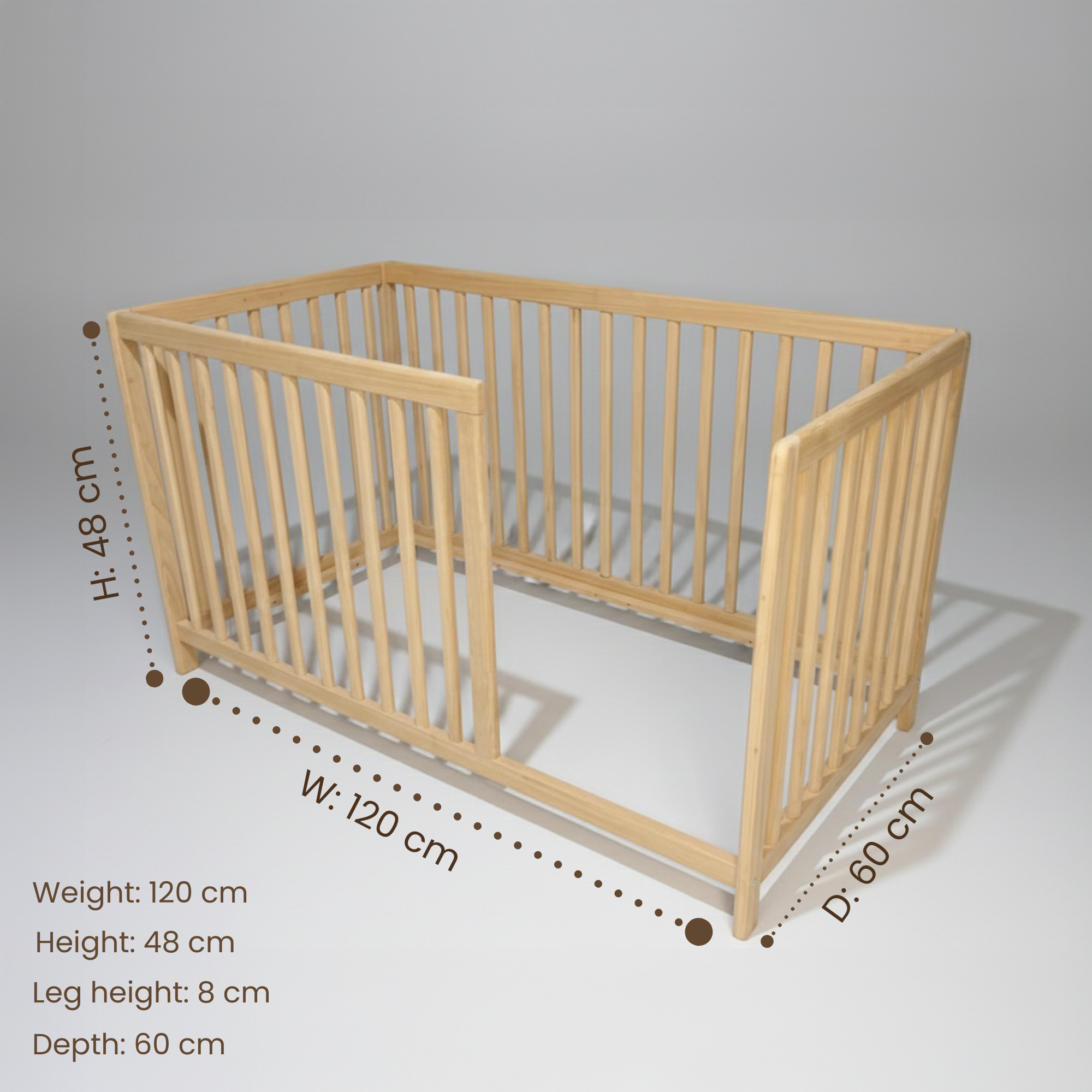 Montessori Yer Yatağı Ayous Ağacı – Sağdan Kapısız Ayaklı Ahşap Bebek & Çocuk Yatağı | Cancer Serisi