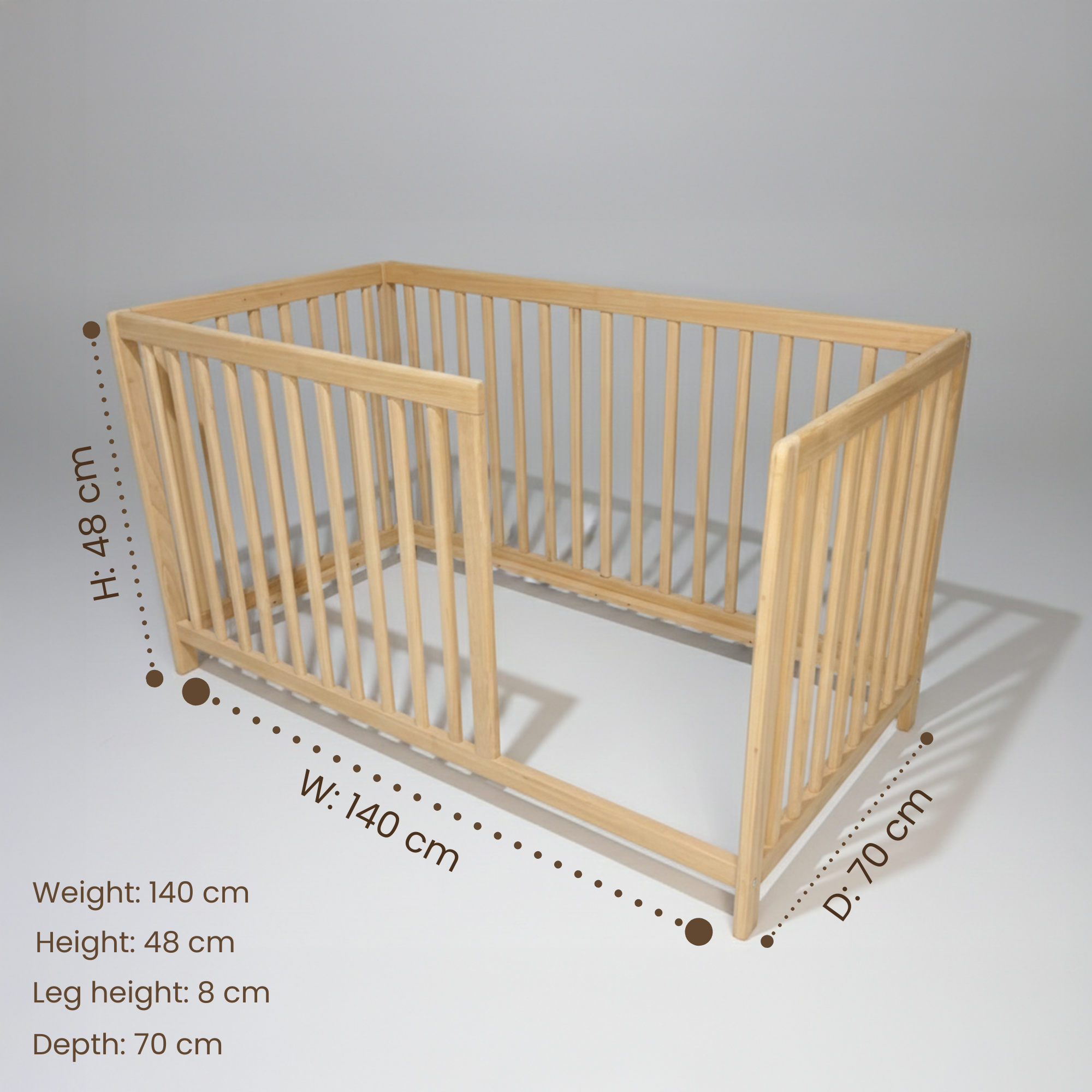 Montessori Yer Yatağı Ayous Ağacı – Sağdan Kapısız Ayaklı Ahşap Bebek & Çocuk Yatağı | Cancer Serisi