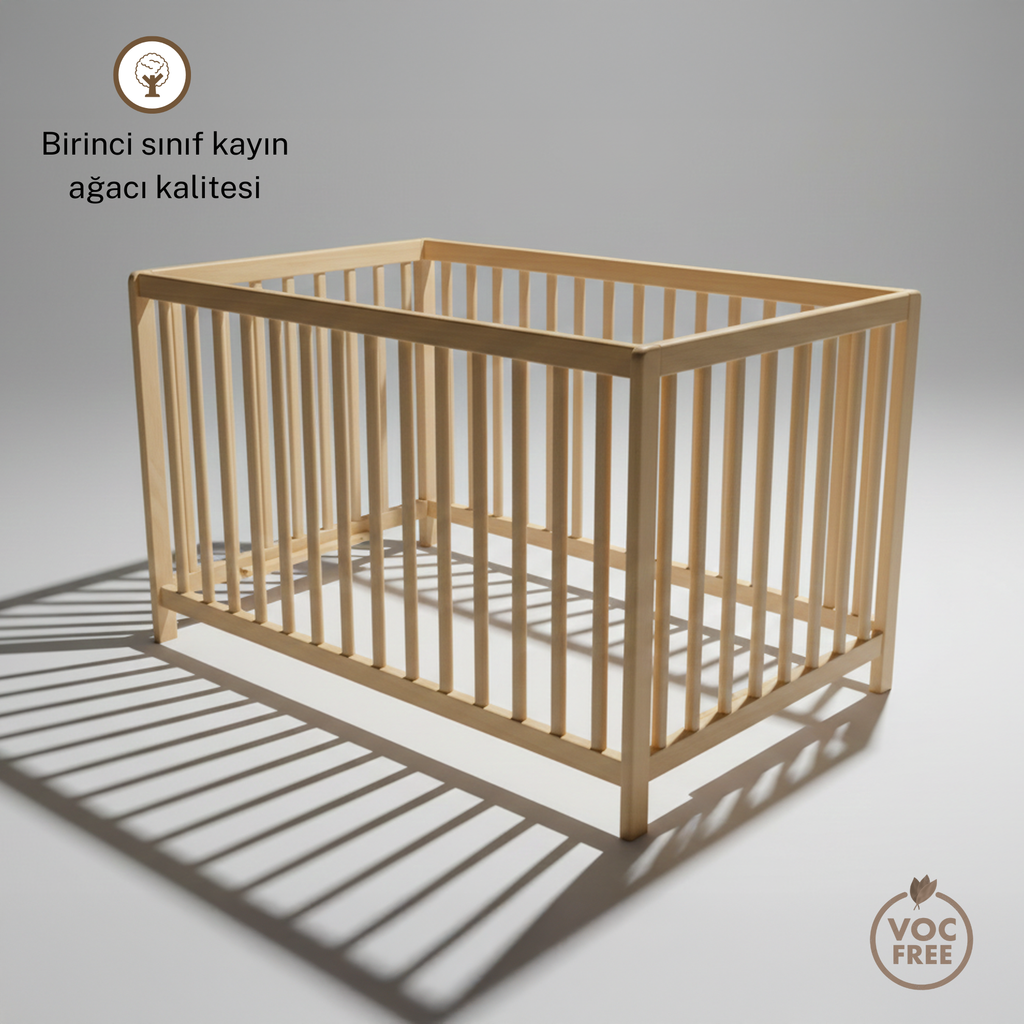 Montessori Yer Yatağı Ayous Ağacı – Sağdan Kapısız Ayaklı Ahşap Bebek & Çocuk Yatağı | Cancer Serisi