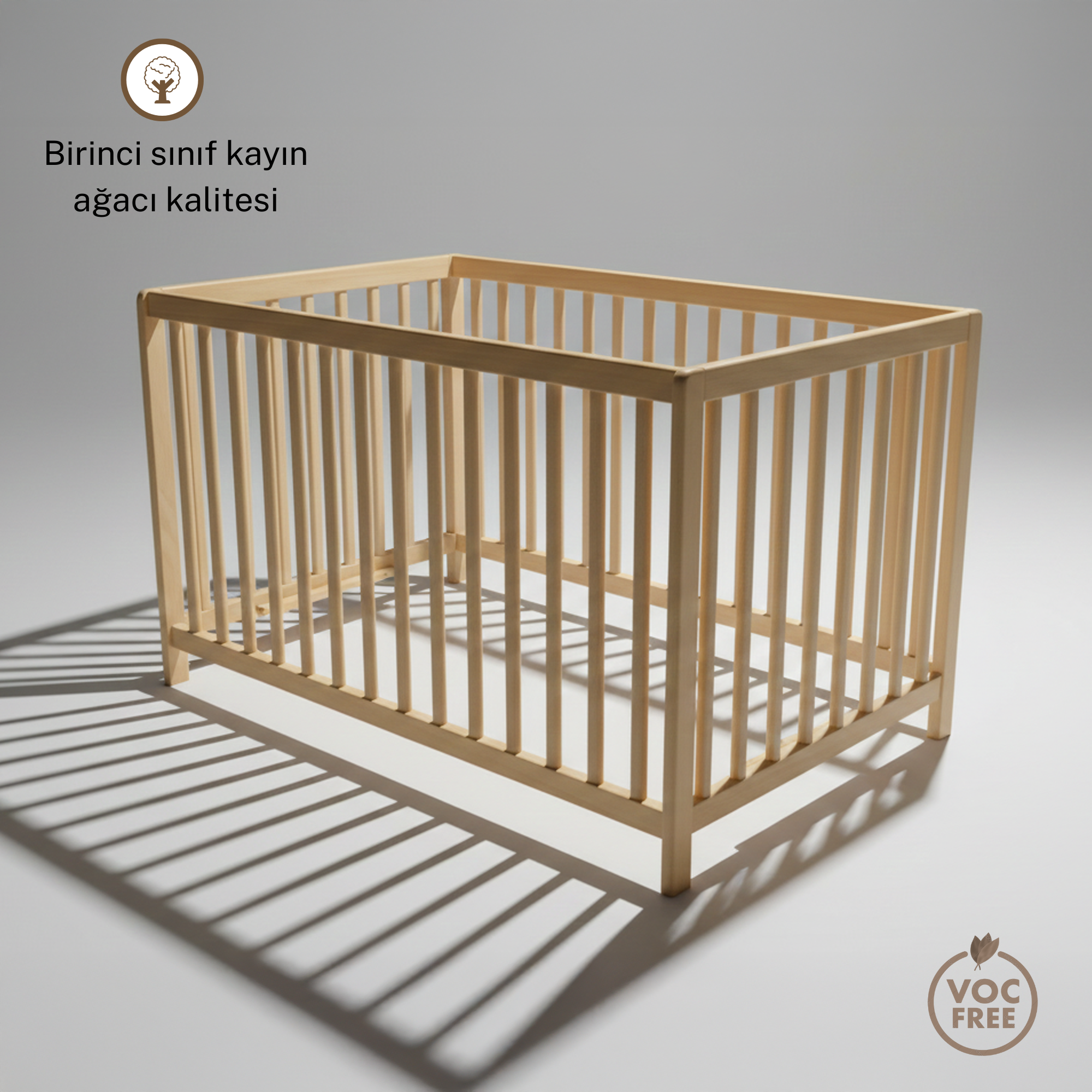 Montessori Yer Yatağı Ayous Ağacı – Sağdan Kapısız Ayaklı Ahşap Bebek & Çocuk Yatağı | Cancer Serisi