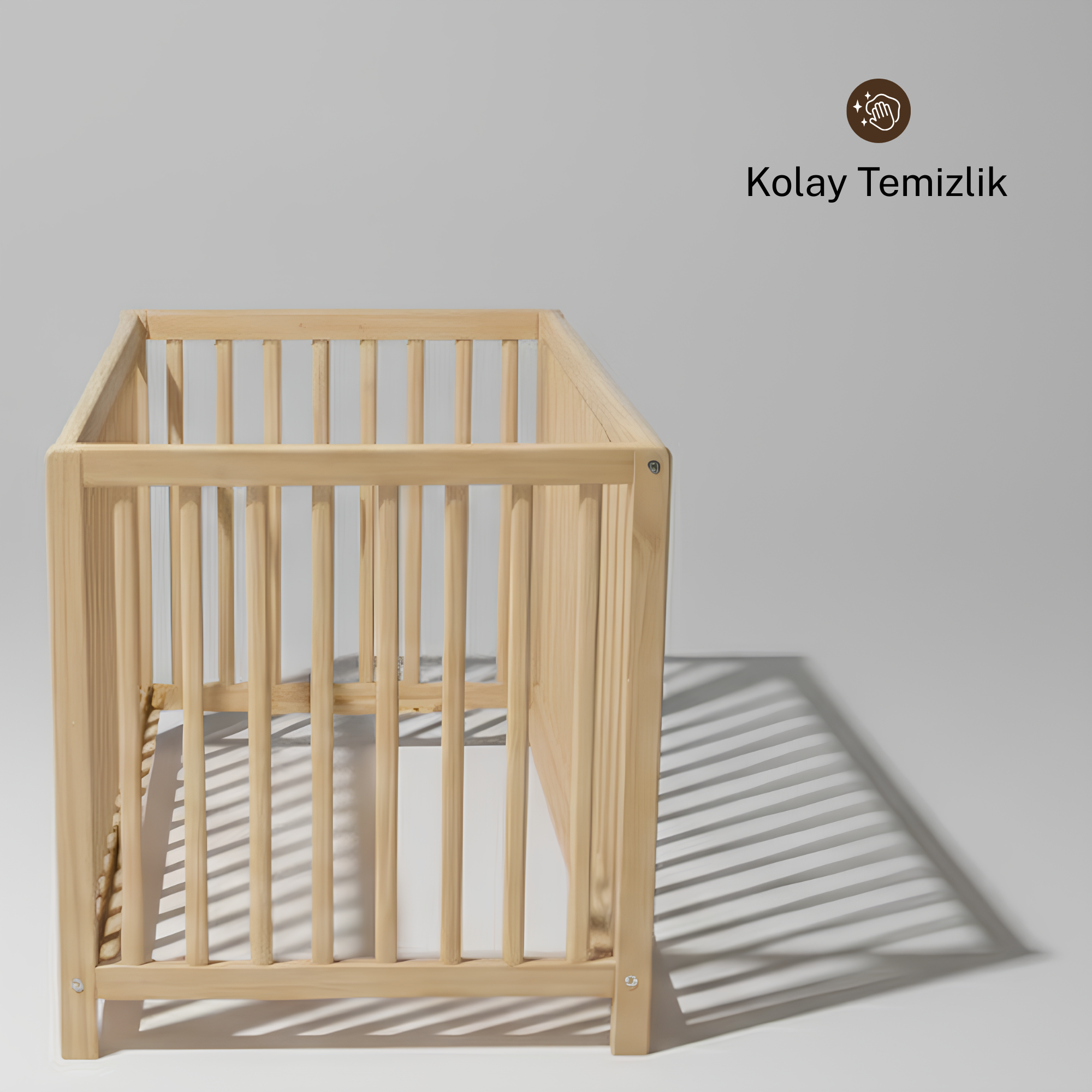 Montessori Yer Yatağı Ayous Ağacı – Sağdan Kapısız Ayaklı Ahşap Bebek & Çocuk Yatağı | Cancer Serisi