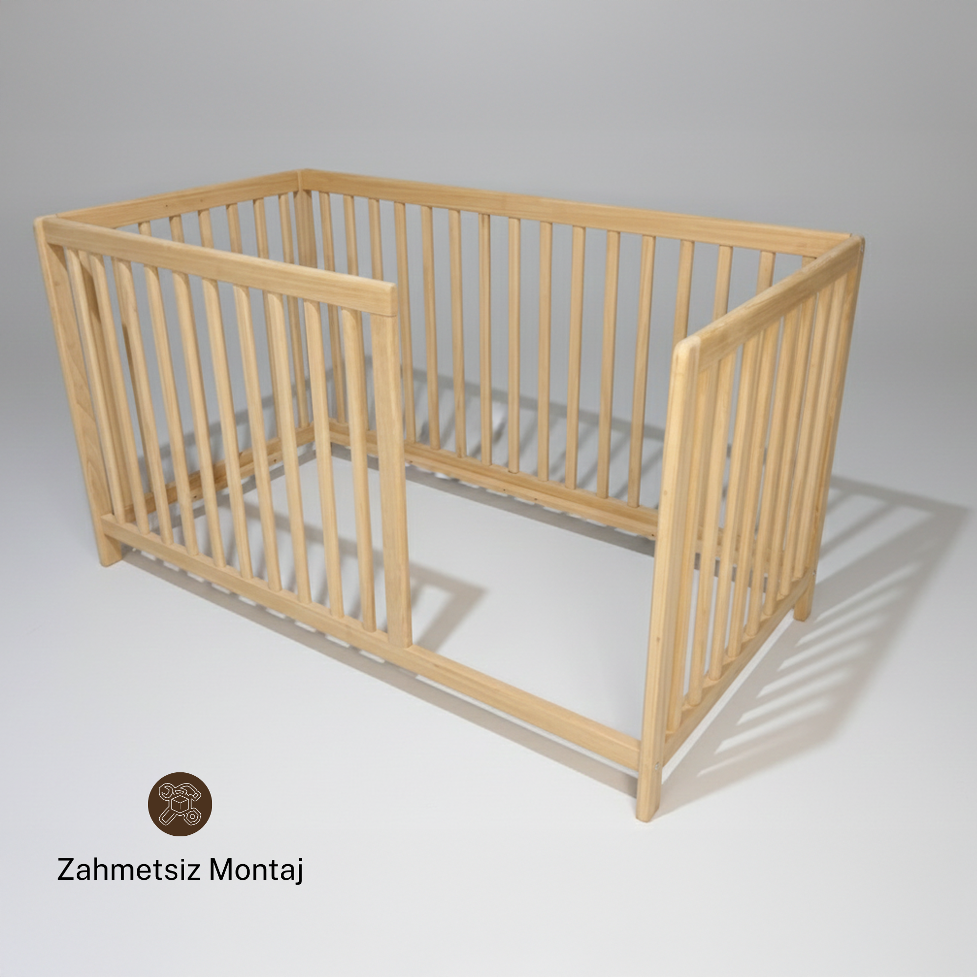 Montessori Yer Yatağı Ayous Ağacı – Sağdan Kapısız Ayaklı Ahşap Bebek & Çocuk Yatağı | Cancer Serisi