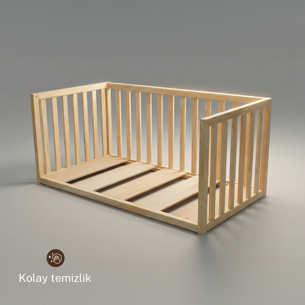 Montessori Doğal Ahşap Yatak Çam Ağacı – Bebek & Çocuk Karyolası | Kairos Serisi