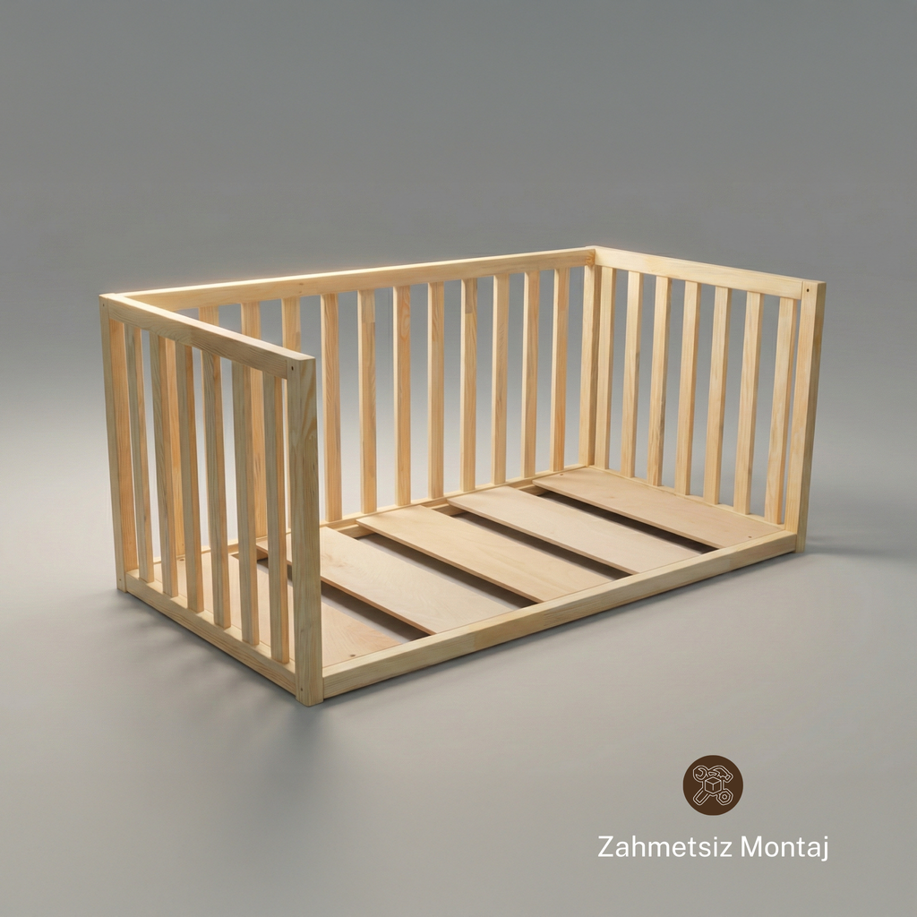 Montessori Doğal Ahşap Yatak Çam Ağacı – Bebek & Çocuk Karyolası | Kairos Serisi