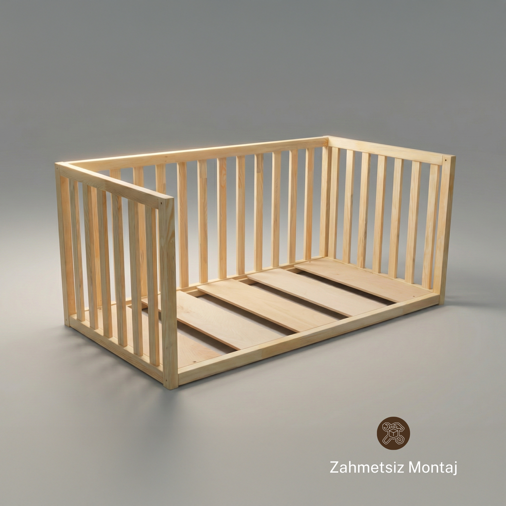 Montessori Doğal Ahşap Yatak Çam Ağacı – Bebek & Çocuk Karyolası | Kairos Serisi