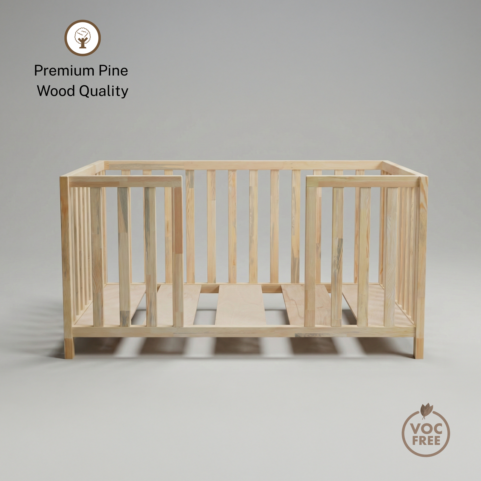 Montessori Karyola Yatak Doğal Çam Ağacı  – Ayaklı Ahşap Bebek & Çocuk Yatağı | Atlas Serisi