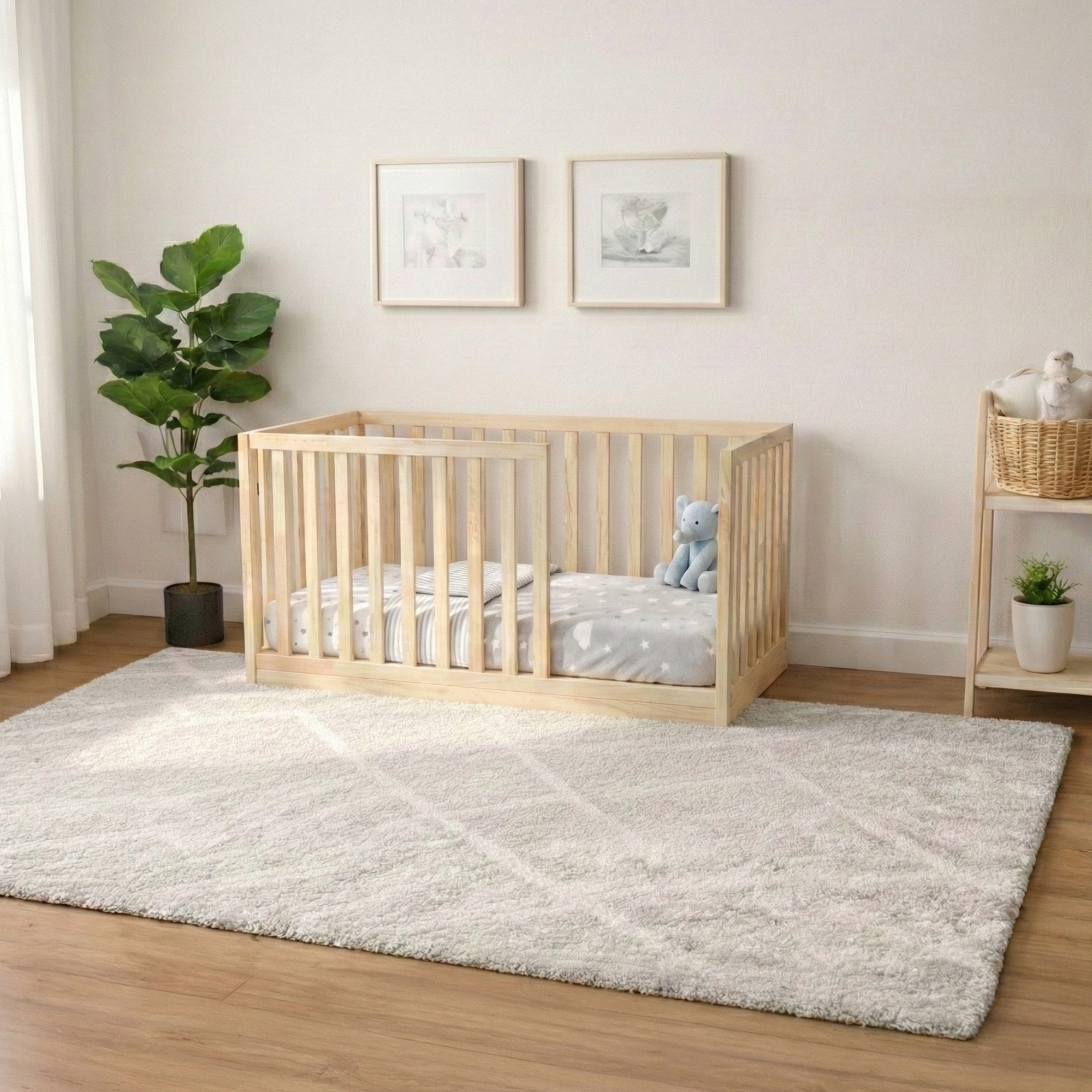 Doğal Çam Ağacı Montessori Karyola – Ahşap Bebek & Çocuk Yatağı | Nara Serisi