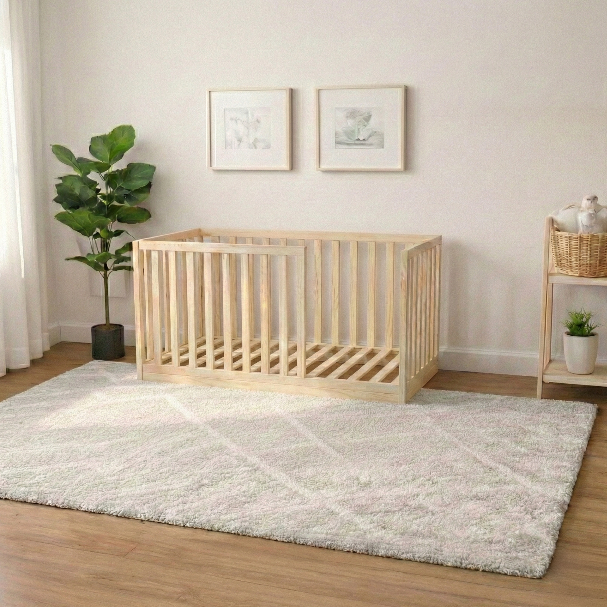 Doğal Çam Ağacı Montessori Karyola – Ahşap Bebek & Çocuk Yatağı | Nara Serisi