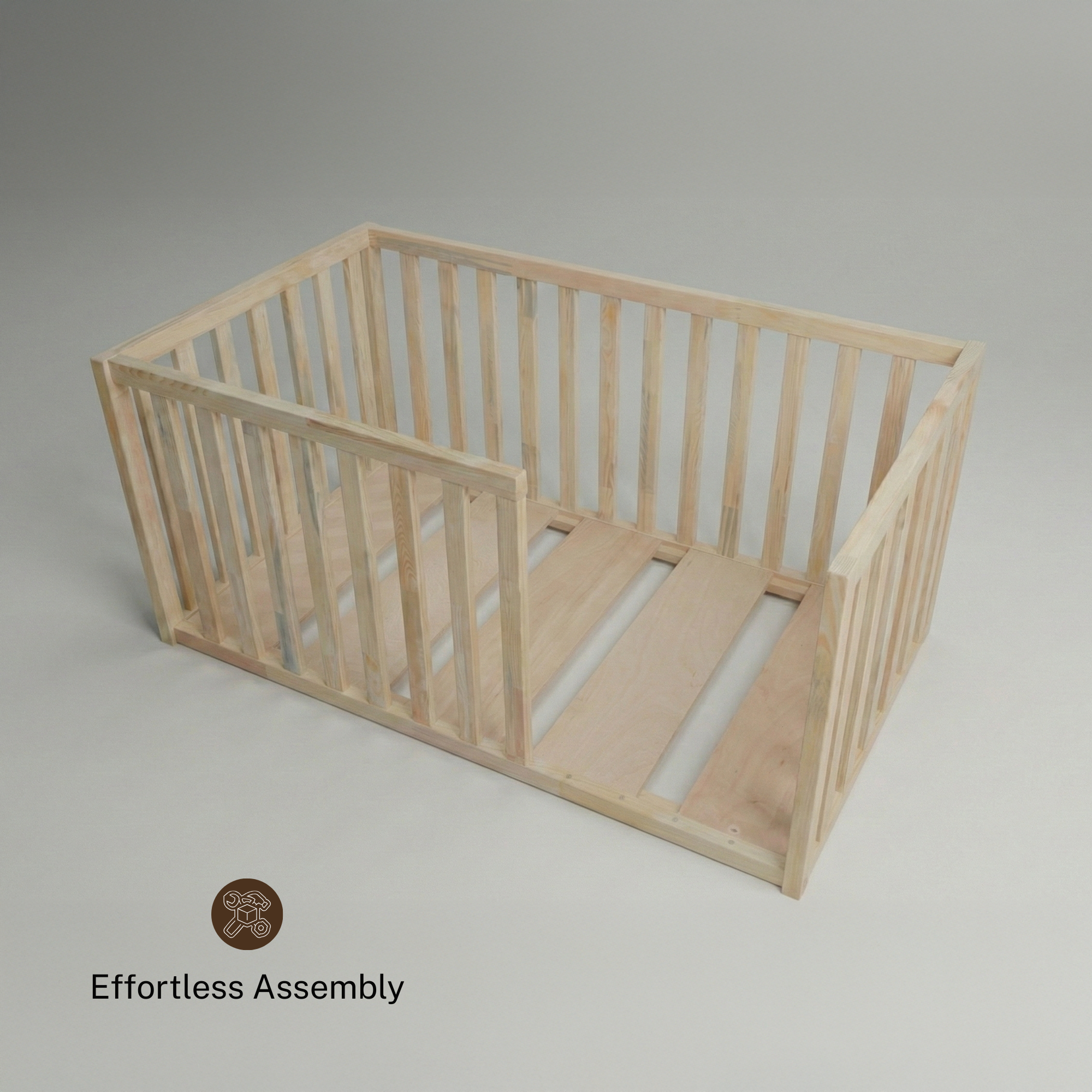 Doğal Çam Ağacı Montessori Karyola – Ahşap Bebek & Çocuk Yatağı | Nara Serisi