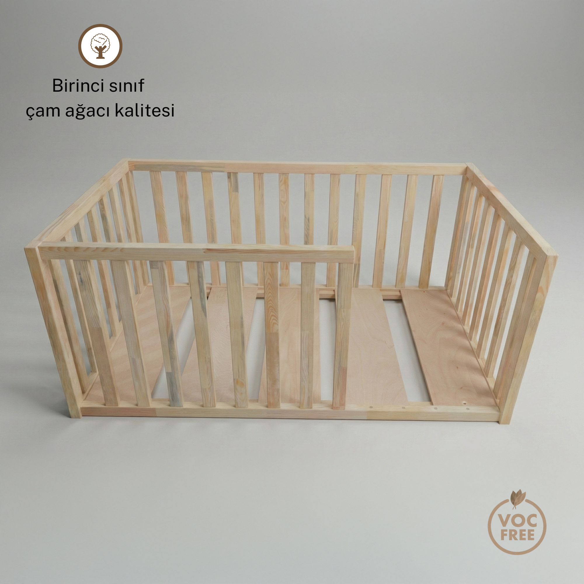 Doğal Çam Ağacı Montessori Karyola – Ahşap Bebek & Çocuk Yatağı | Nara Serisi
