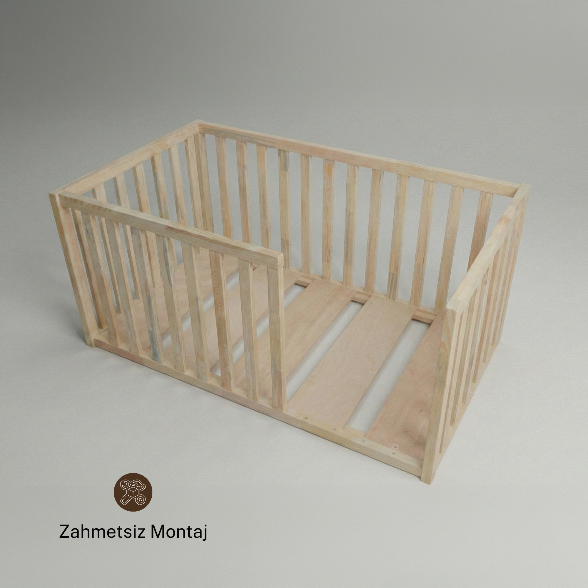 Doğal Çam Ağacı Montessori Karyola – Ahşap Bebek & Çocuk Yatağı | Nara Serisi