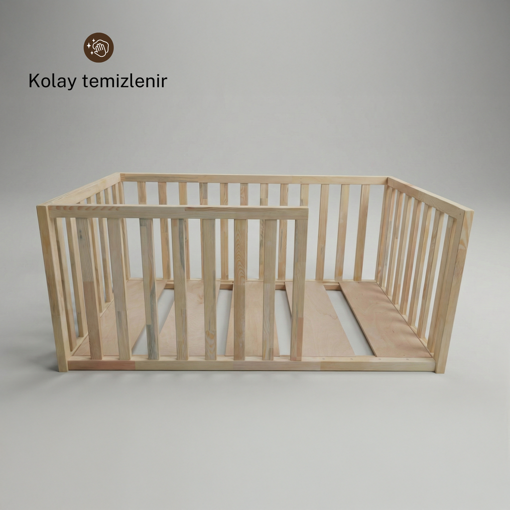 Doğal Çam Ağacı Montessori Karyola – Ahşap Bebek & Çocuk Yatağı | Nara Serisi