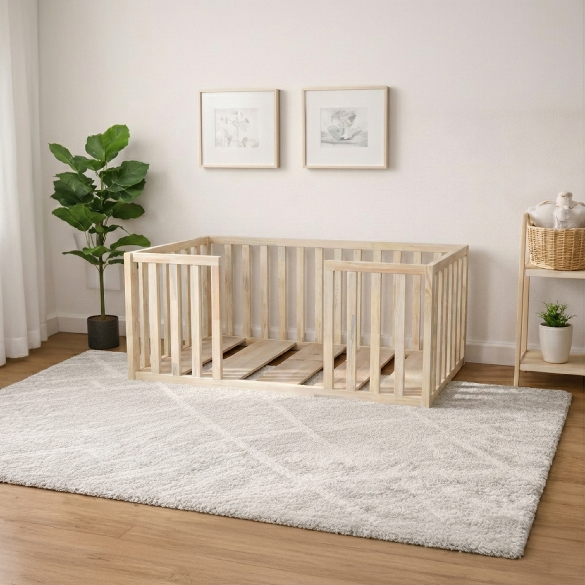 Montessori Çocuk Yer Yatağı Karyola Doğal Çam Ağacı  – Ahşap Bebek Yatağı | Hestia Serisi