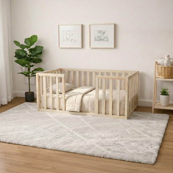 Montessori Çocuk Yer Yatağı Karyola Doğal Çam Ağacı  – Ahşap Bebek Yatağı | Hestia Serisi