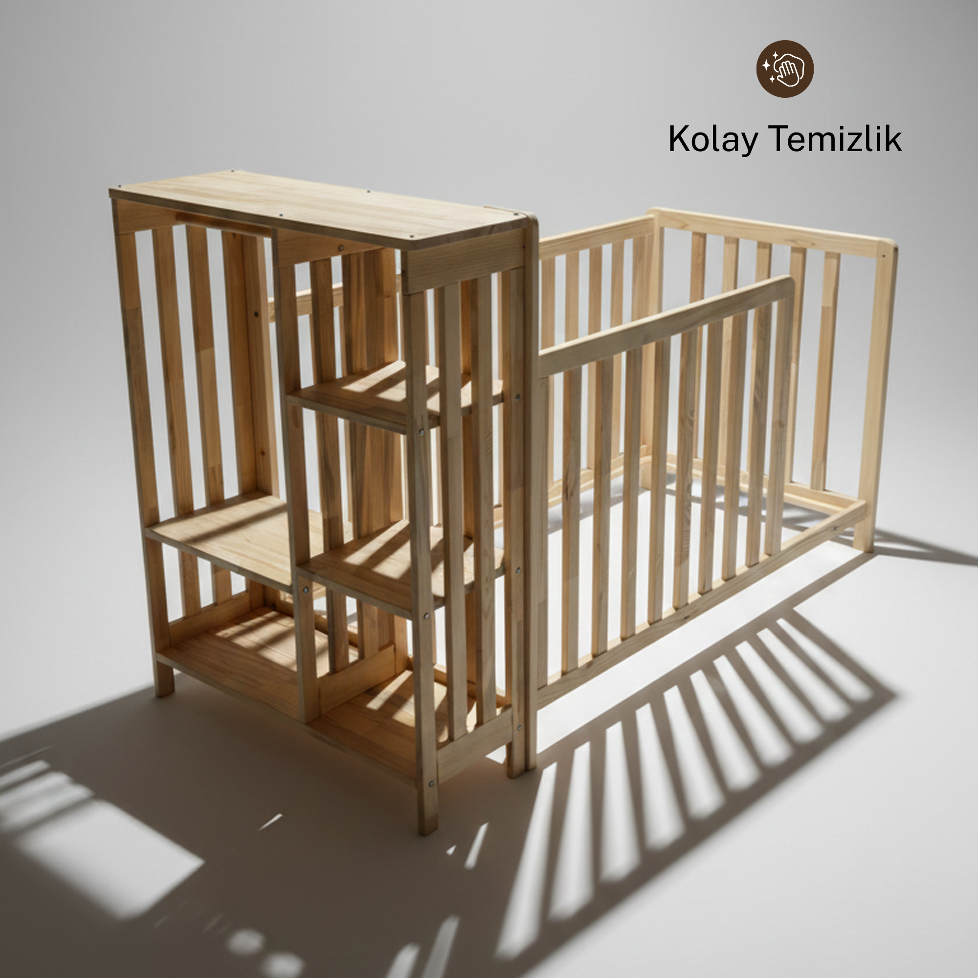 Montessori Gardıroplu Yer Yatağı Çam Ağacı – Ahşap Bebek & Çocuk Karyolası | Virgo Serisi