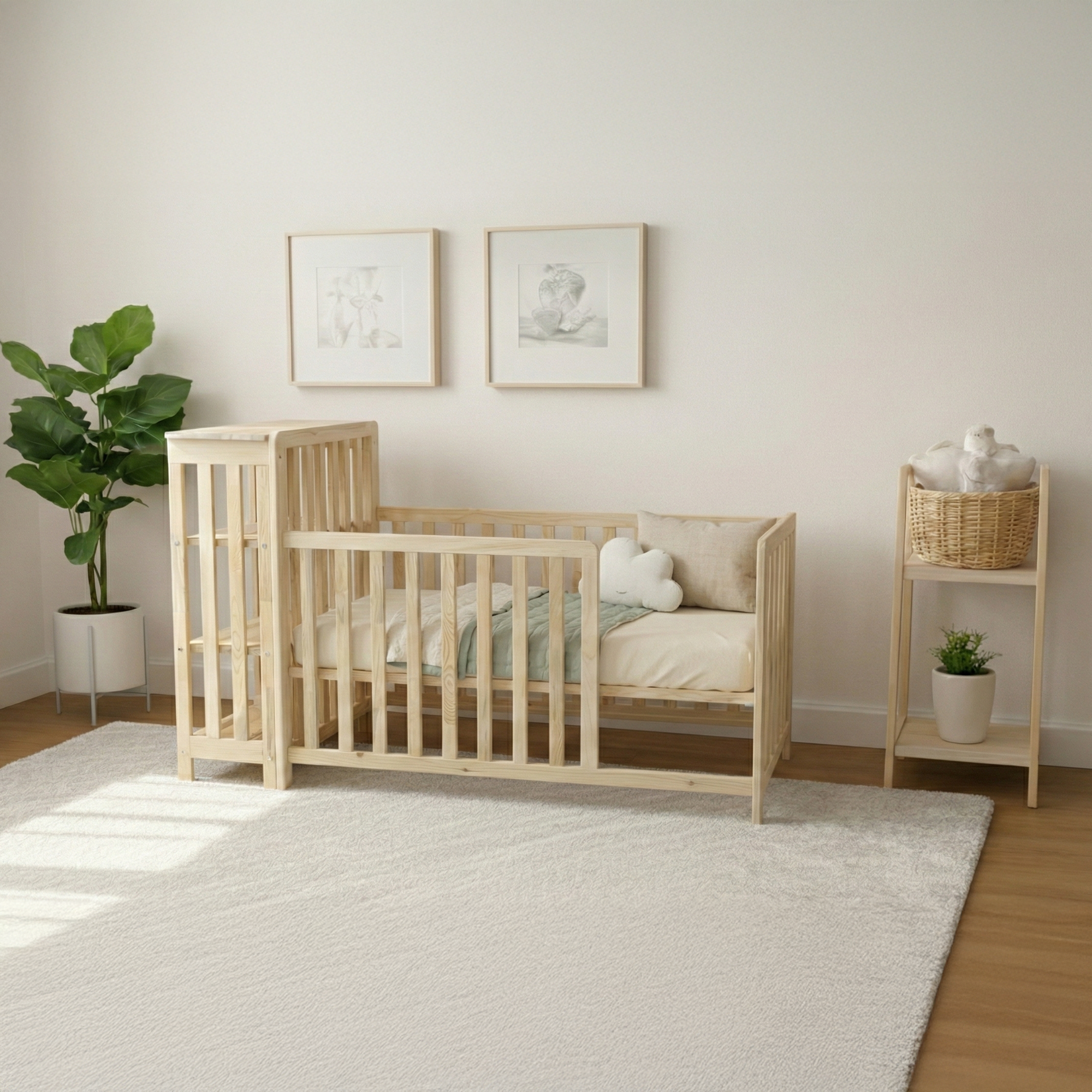 Montessori Gardıroplu Yer Yatağı Çam Ağacı – Ahşap Bebek & Çocuk Karyolası | Virgo Serisi