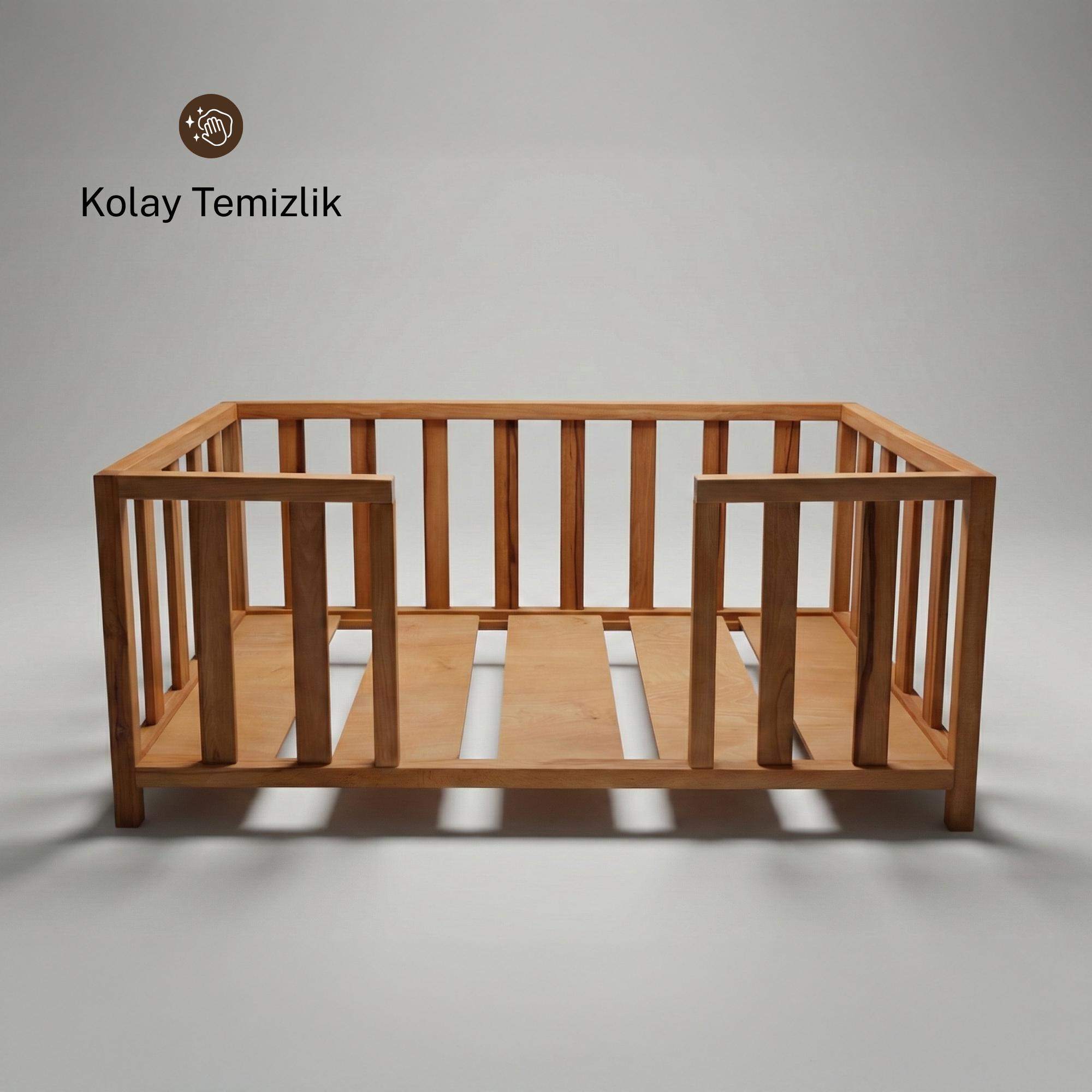 Montessori Karyola Kayın Ağacı – Ortadan Kapısız Ayaklı Ahşap Bebek & Çocuk Yatağı | Gemini Serisi