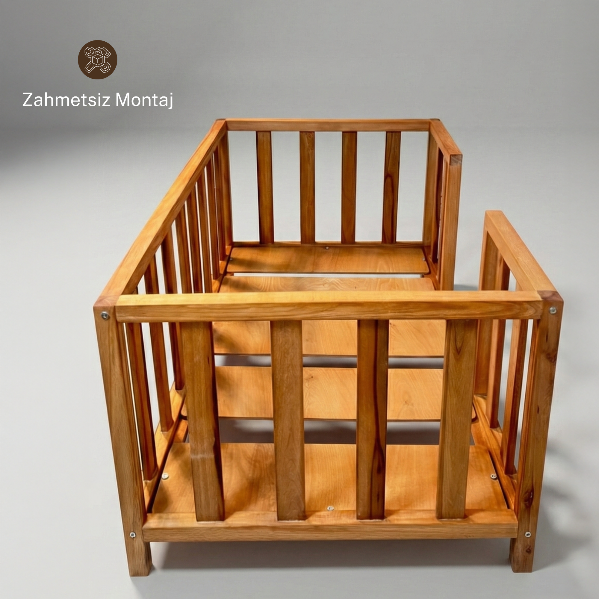 Montessori Karyola Kayın Ağacı – Ortadan Kapısız Ayaklı Ahşap Bebek & Çocuk Yatağı | Gemini Serisi