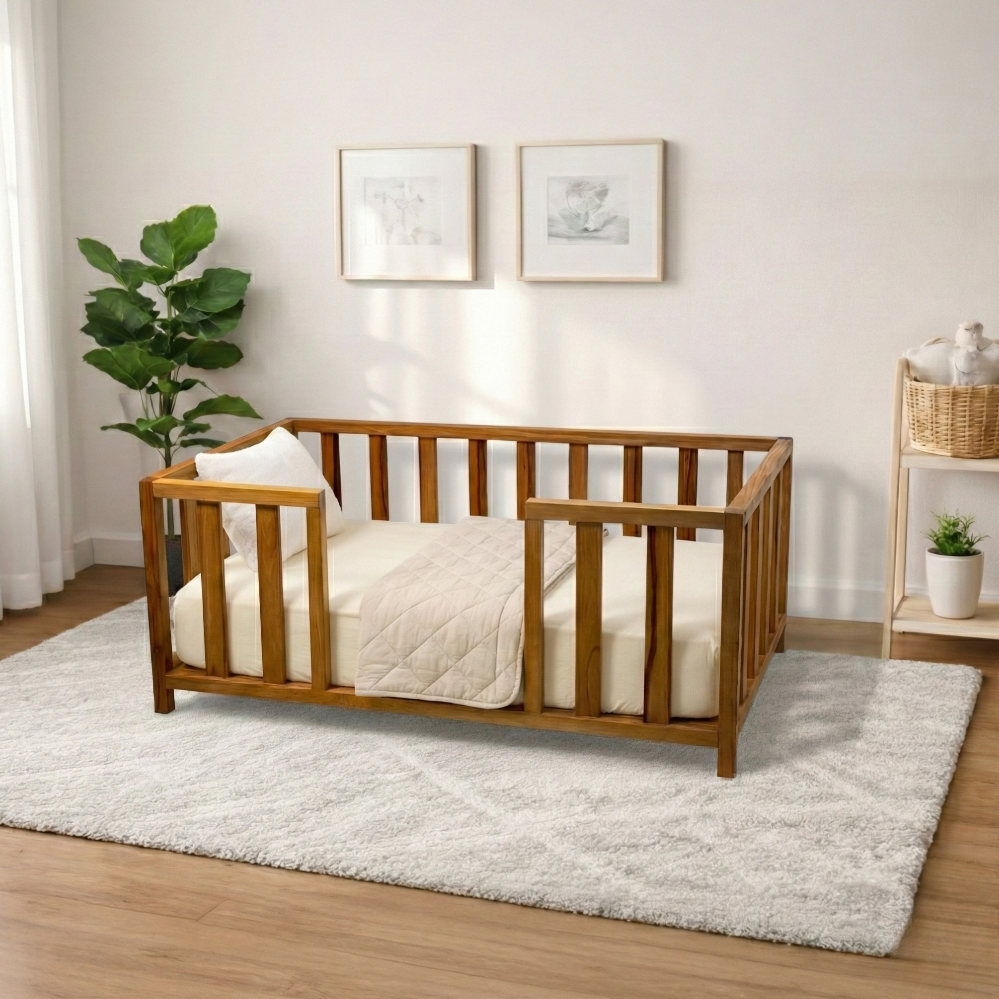 Montessori Karyola Kayın Ağacı – Ortadan Kapısız Ayaklı Ahşap Bebek & Çocuk Yatağı | Gemini Serisi