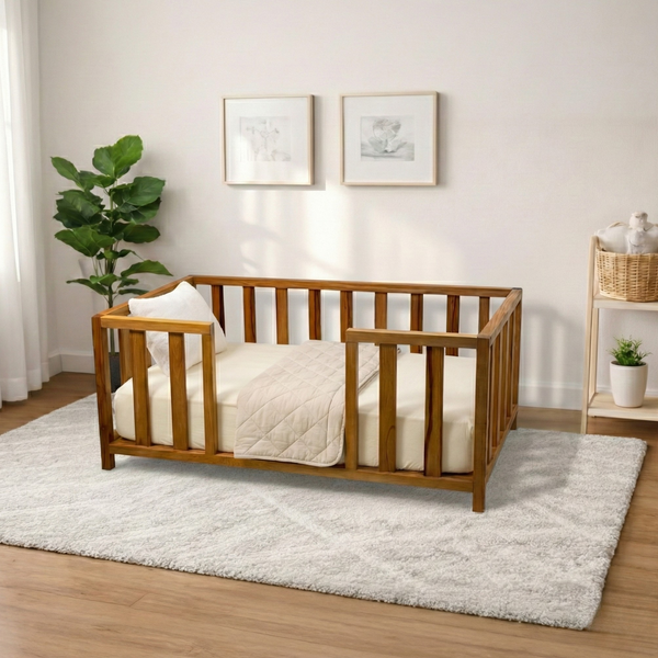 Montessori Karyola Kayın Ağacı – Ortadan Kapısız Ayaklı Ahşap Bebek & Çocuk Yatağı | Gemini Serisi