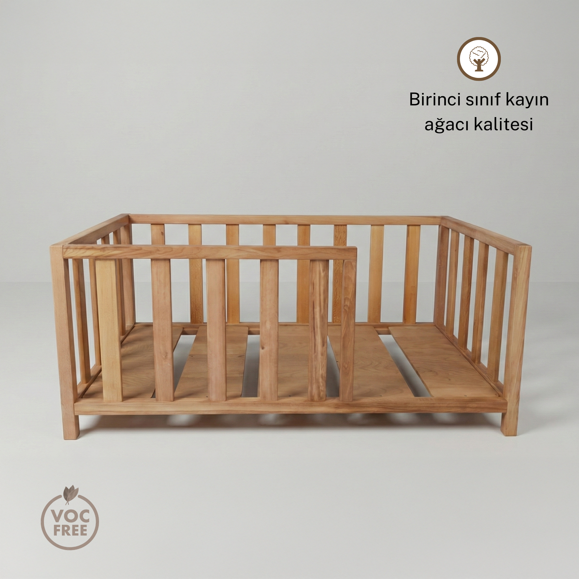 Montessori Ayaklı Karyola Kayın Ağacı – Ahşap Bebek & Çocuk Yatağı | Aquarius Serisi