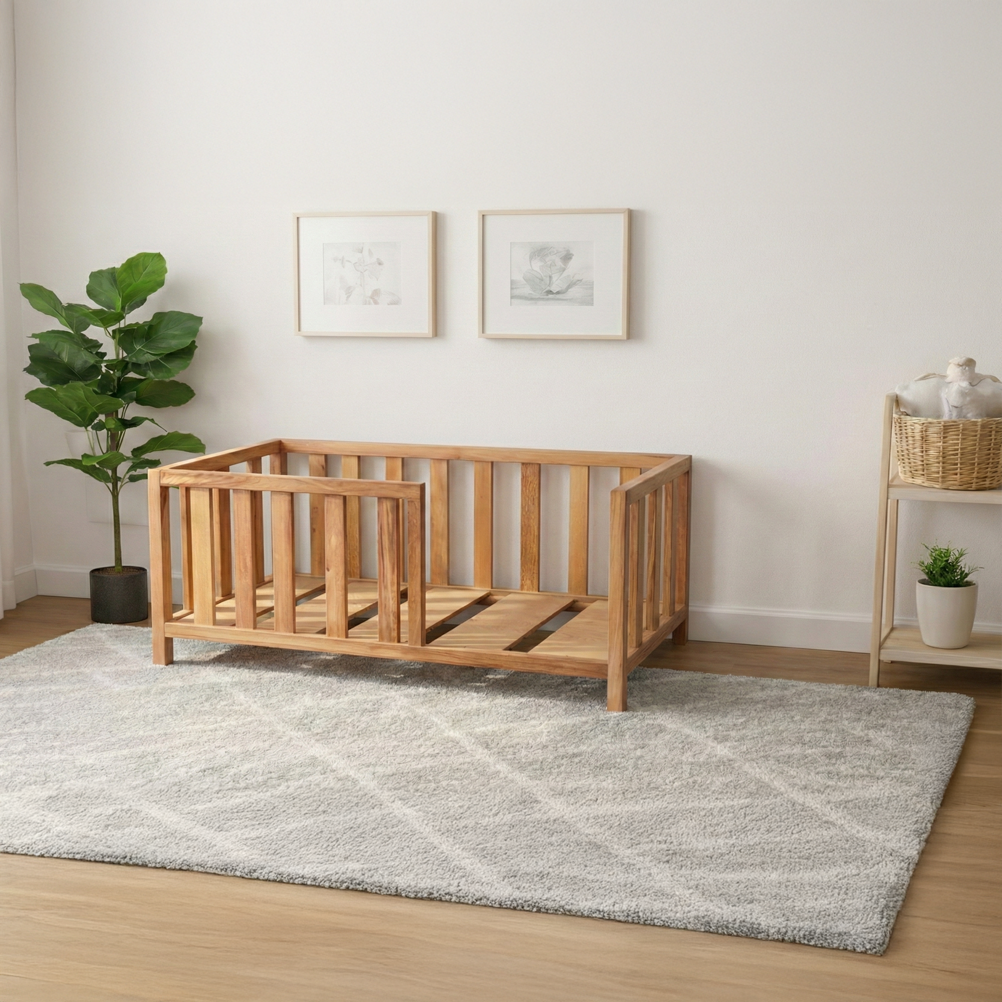 Montessori Ayaklı Karyola Kayın Ağacı – Ahşap Bebek & Çocuk Yatağı | Aquarius Serisi