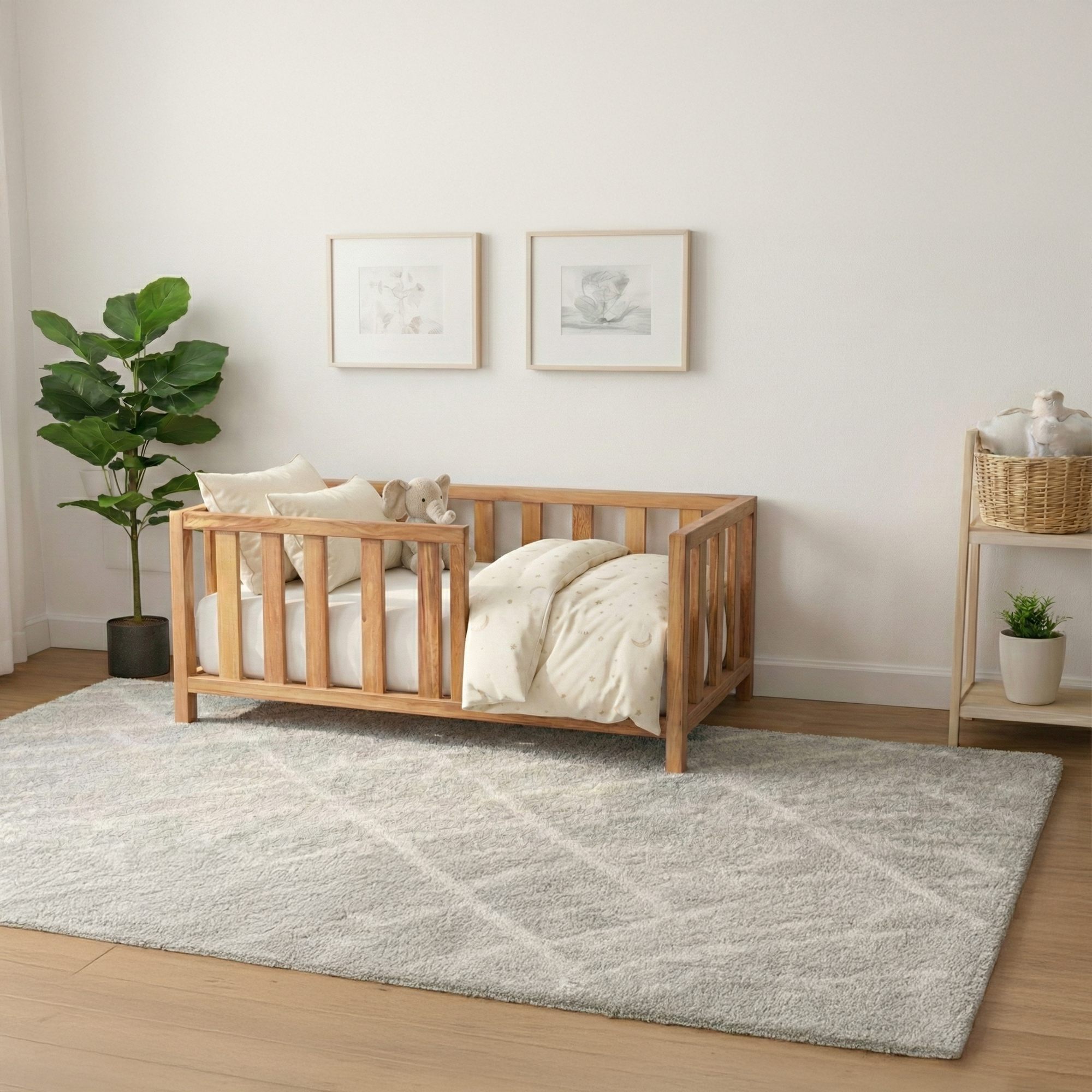 Montessori Ayaklı Karyola Kayın Ağacı – Ahşap Bebek & Çocuk Yatağı | Aquarius Serisi