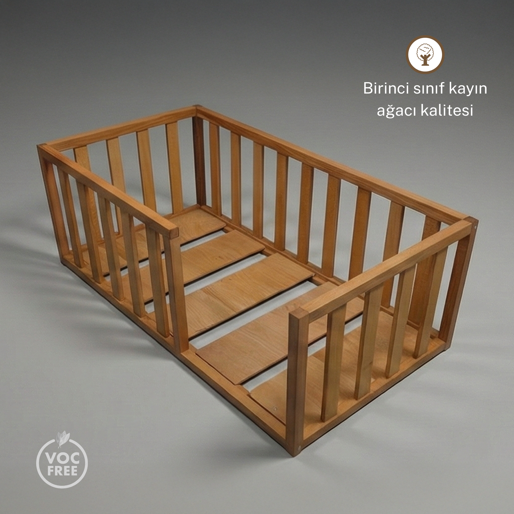 Montessori Yer Yatağı Kayın Ağacı – Ahşap Bebek & Çocuk Karyolası | Aries Serisi