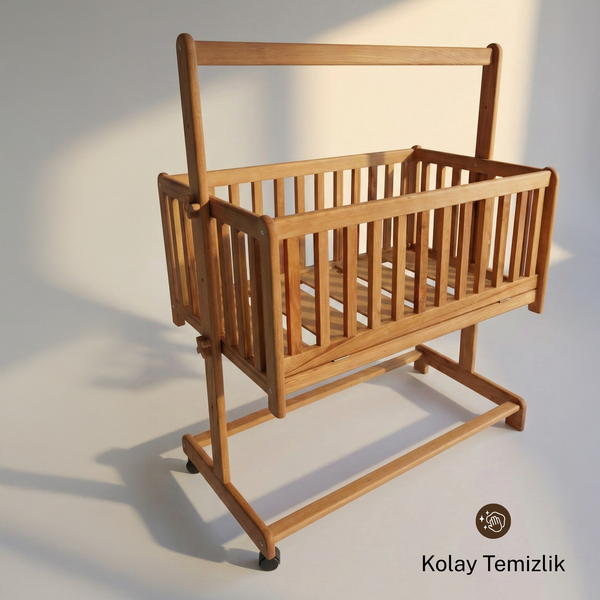 Montessori Yer Yatağı & Sallanır Beşik Anne Yanı Kayın Ağacı 4 Yönlü Kullanım – Ahşap Bebek Yatağı | LEO Serisi
