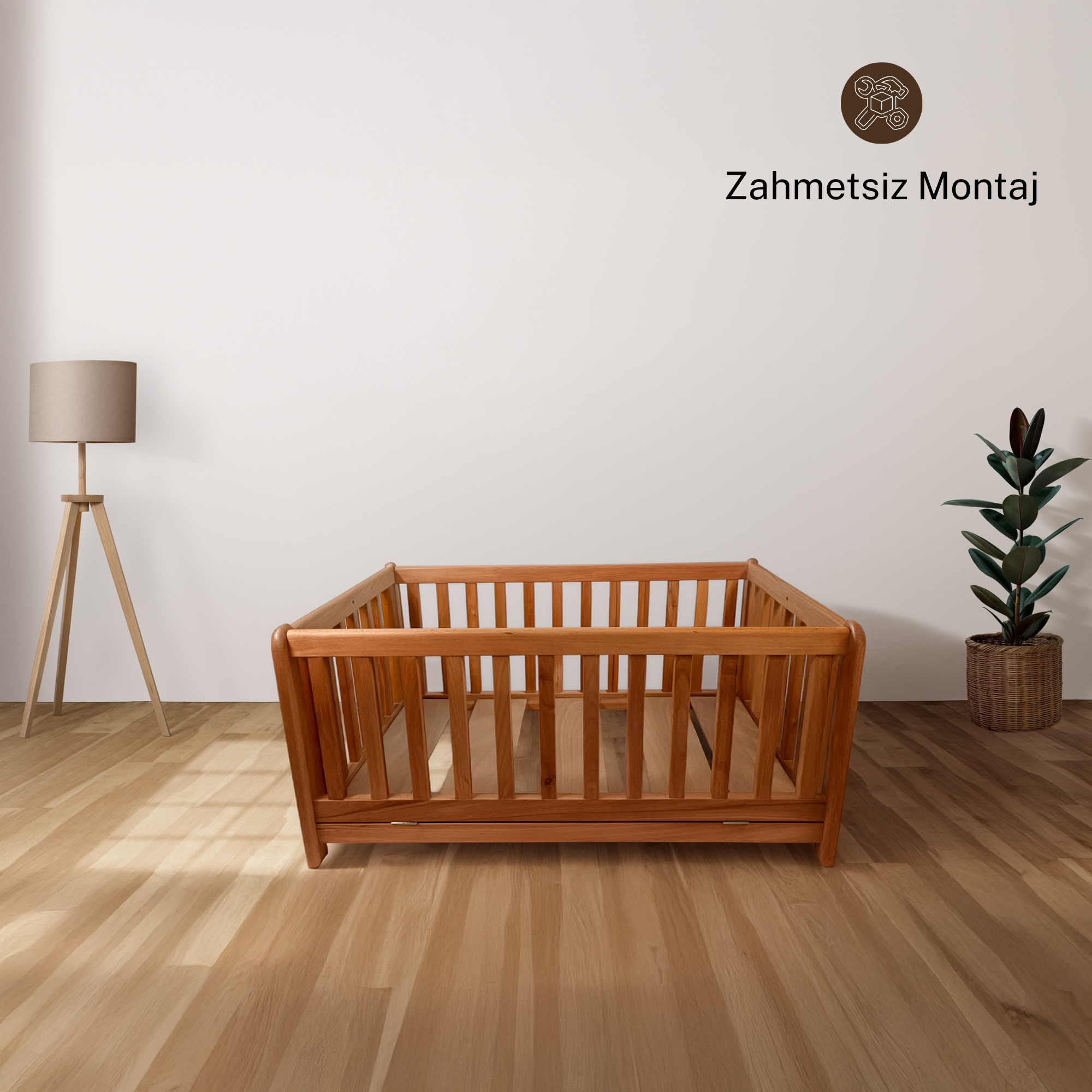 Montessori Yer Yatağı & Sallanır Beşik Anne Yanı Kayın Ağacı 4 Yönlü Kullanım – Ahşap Bebek Yatağı | LEO Serisi