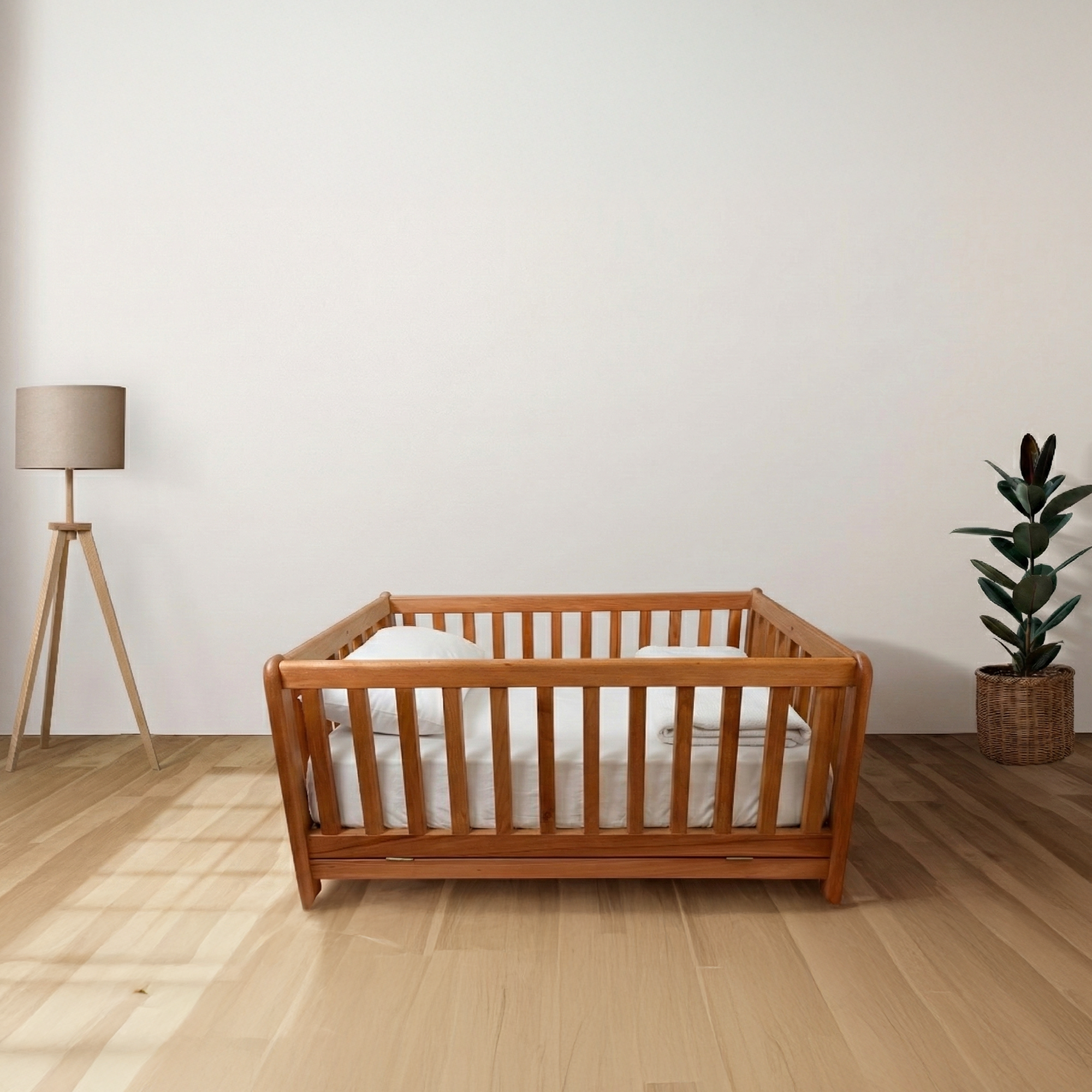 Montessori Yer Yatağı & Sallanır Beşik Anne Yanı Kayın Ağacı 4 Yönlü Kullanım – Ahşap Bebek Yatağı | LEO Serisi