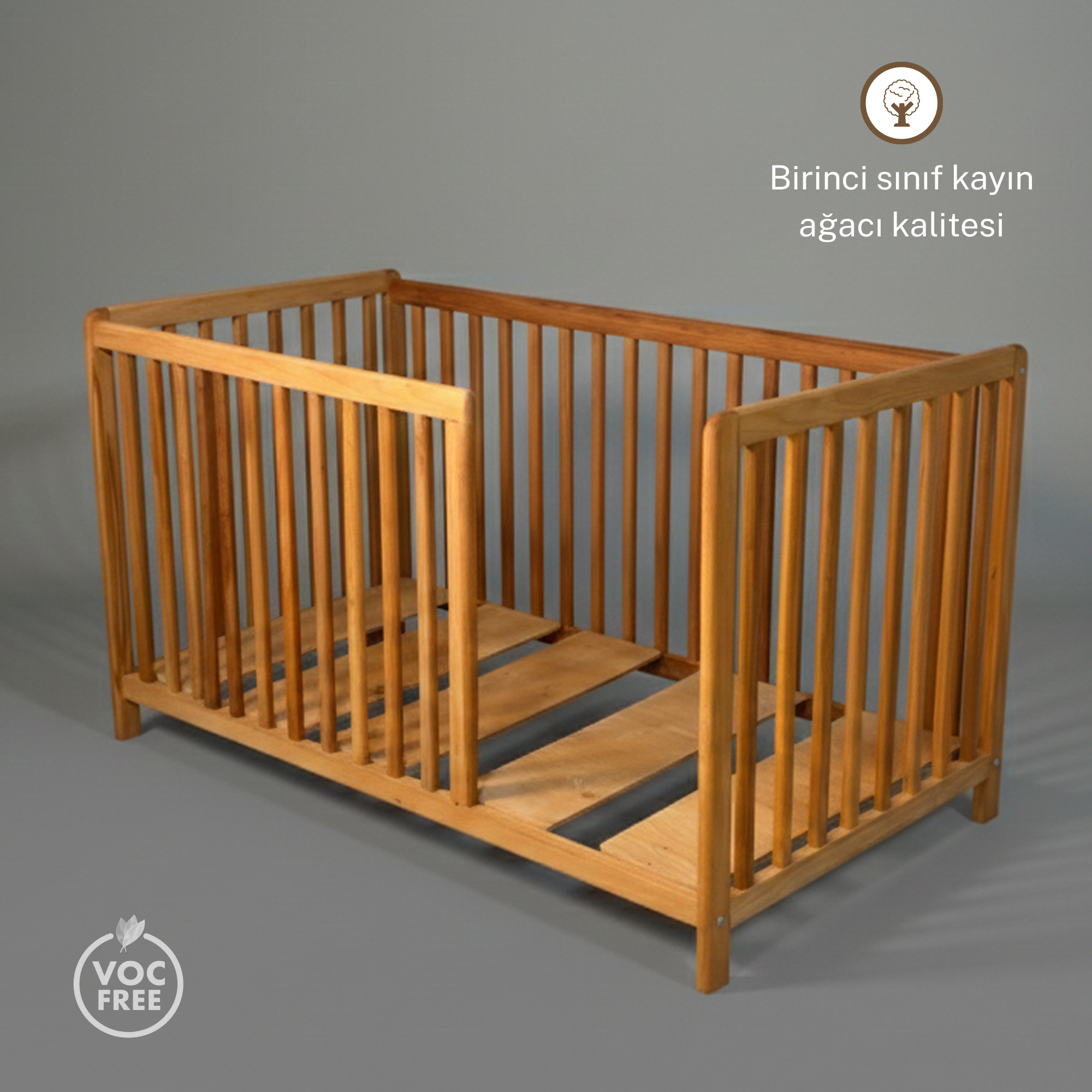 Montessori Yatak Kayın Ağacı – Ayaklı Ahşap Bebek & Çocuk Karyolası | Taurus Serisi